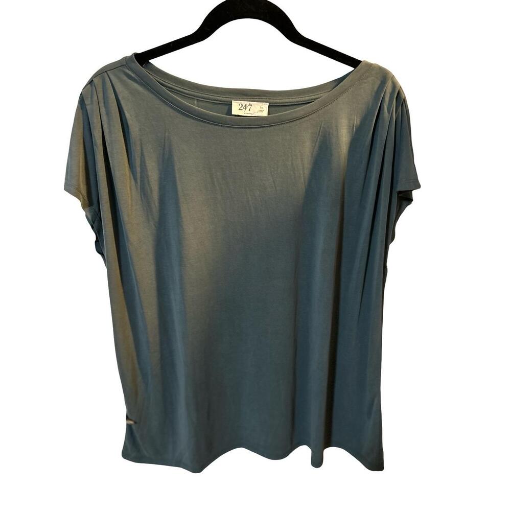 NWT Maurices Womens 24/7 Plus Size Top 1X Green Boat Neck Short Sleeve Casual Ch